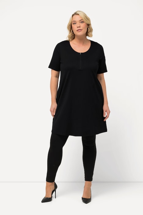 Longshirt, Zipper, A-Linie, Rundhals, Halbarm