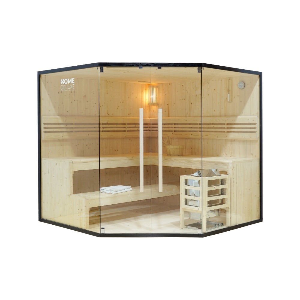 Home Deluxe - Traditionele Sauna - Shadow XL BIG - 200 x 200 x 190 cm - voor 6 personen - sparrenhout, incl. saunakachel | stoomsauna | opgietsauna