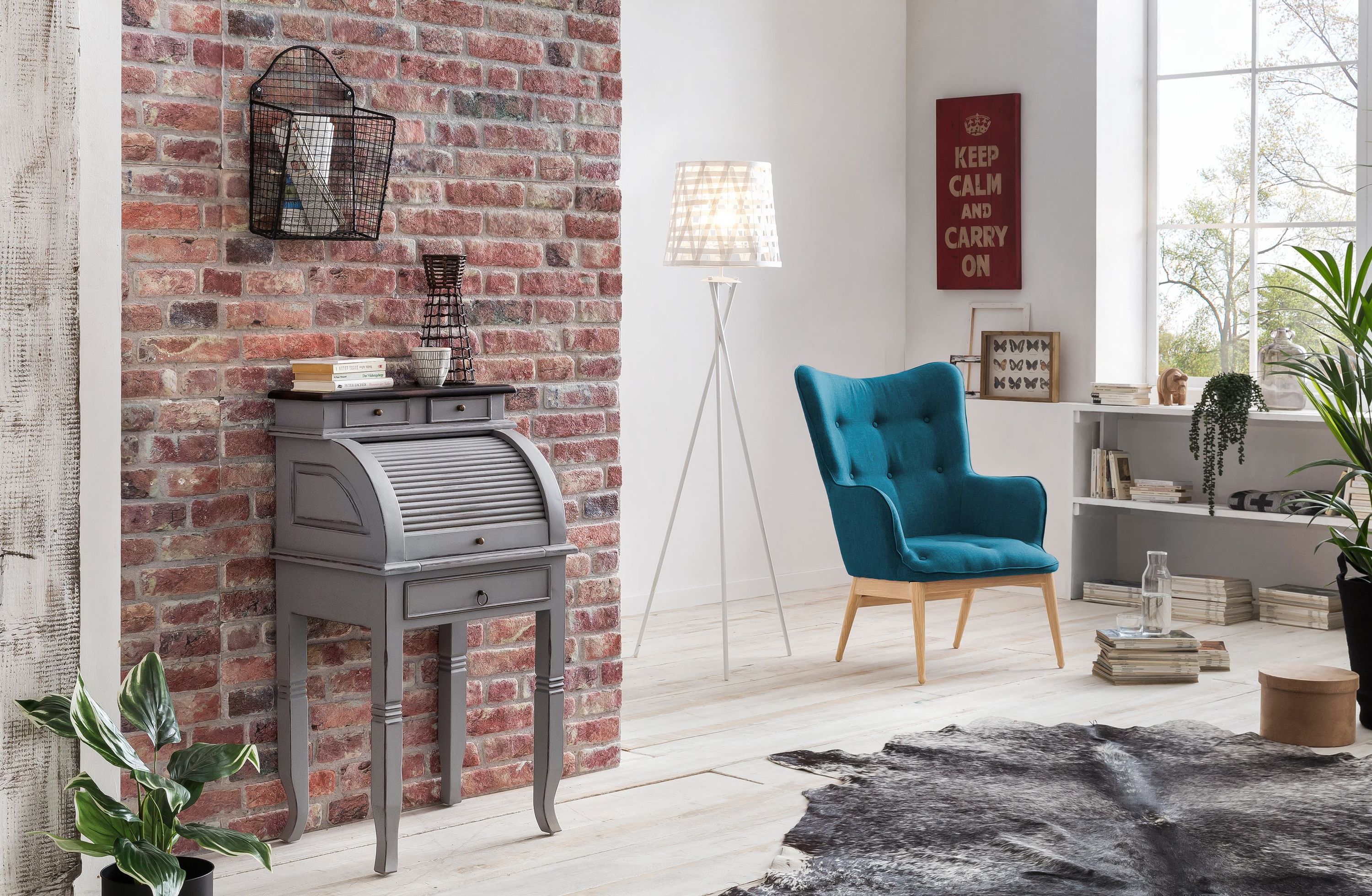 Sekretär Spa Akazie massiv Schreibtisch Bürotisch Kommode Schrank Highboard