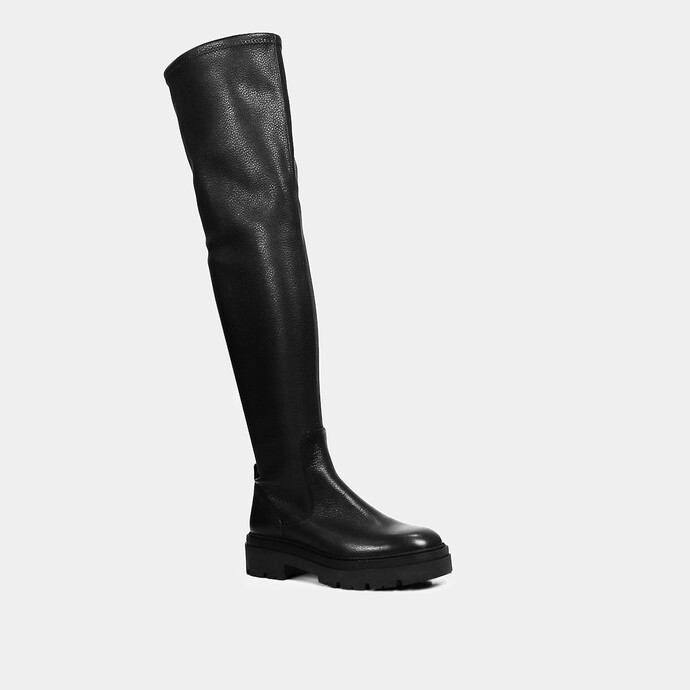 Bottes plates  en cuir grainé noir