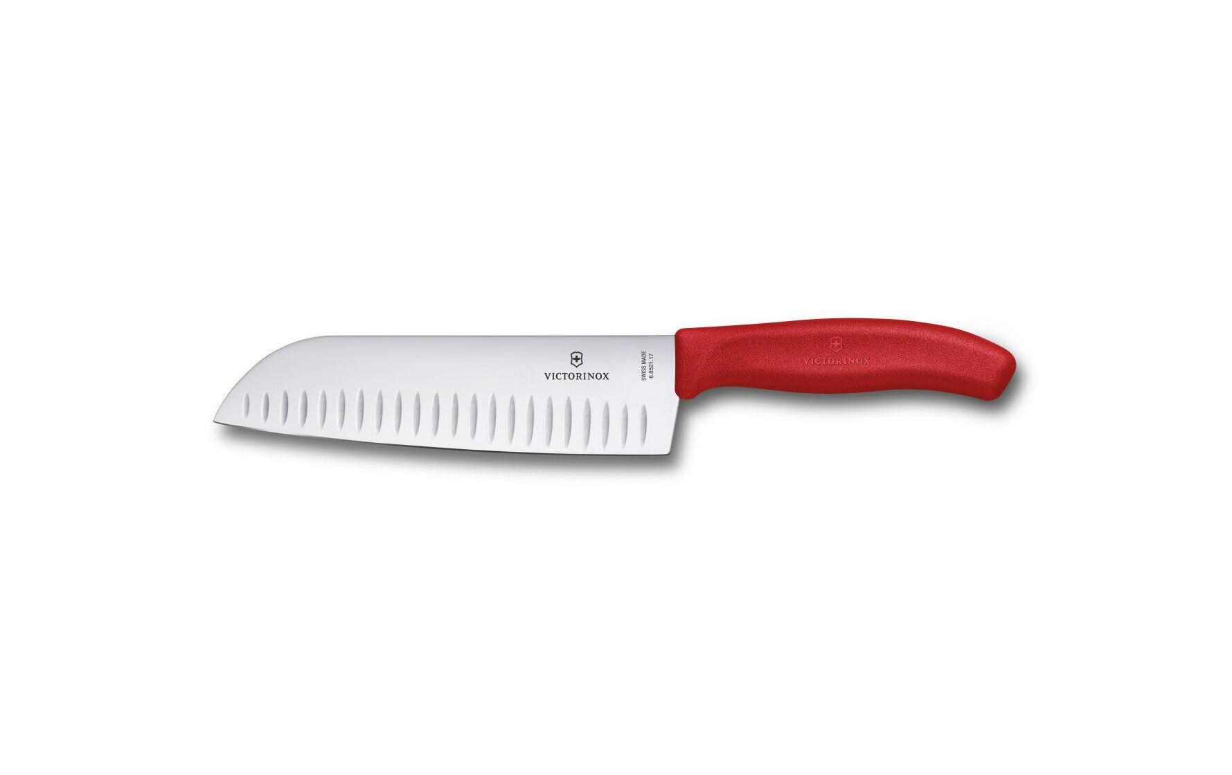 Santokumesser 17 cm, RotKüchenmesser mit Kullenschliff