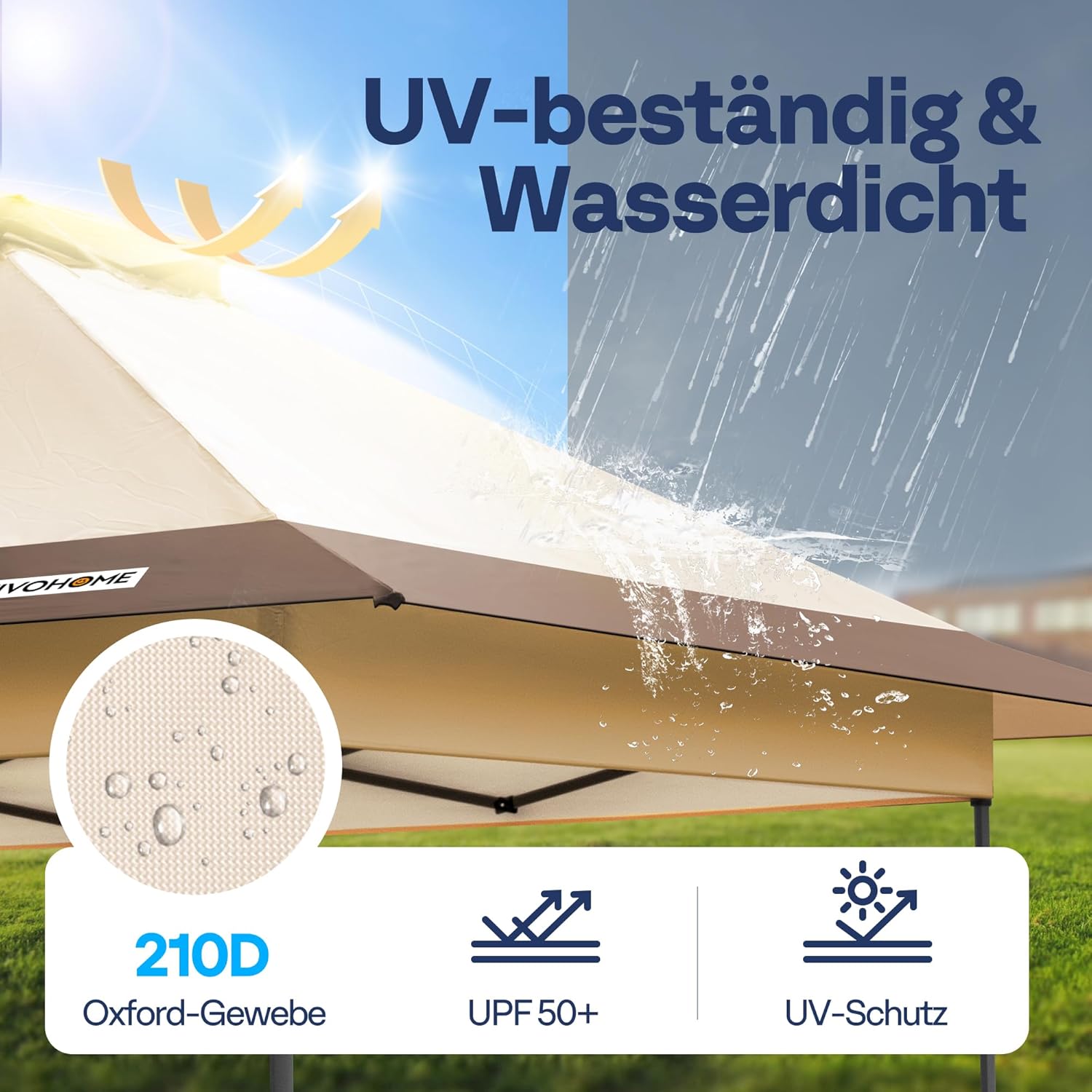VIVOHOME Pavillon 4x4m Doppelschichtdach mit Rolltasche und 4 Sandsäcken 2 Ebenen tragbares Zelt für Terrasse Garten Hinterhof