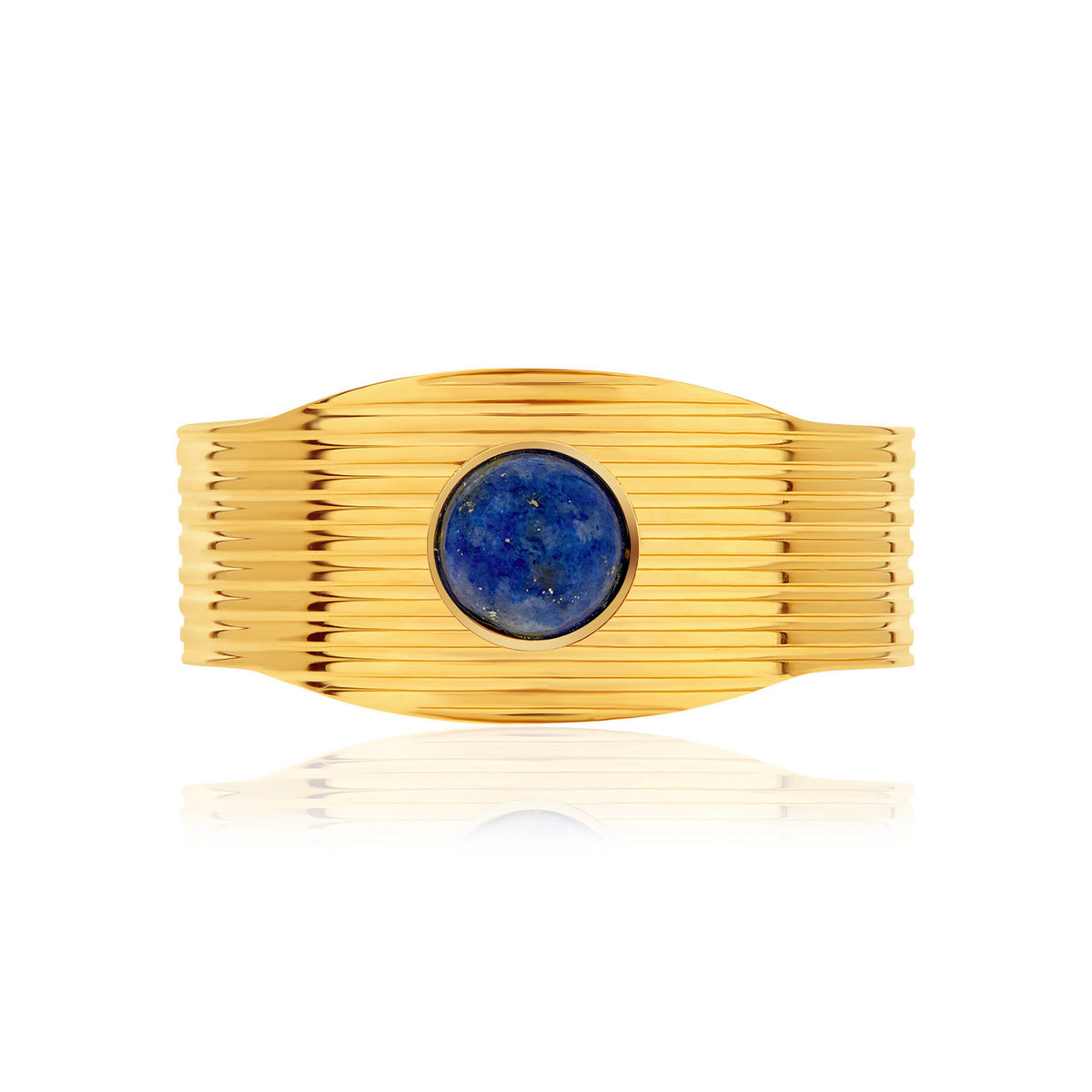 Bague acier doré ouverte lapis lazuli