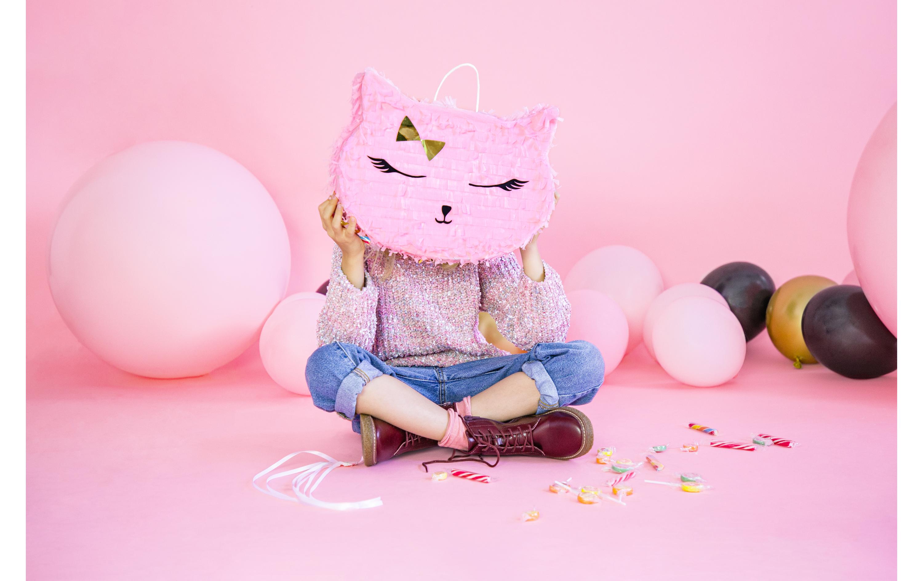Pinata Katze, 35 x 27 x 9 cm, Rosa, 1 StückPiñata zum Befüllen mit Geschenken, Süssigkeiten etc.