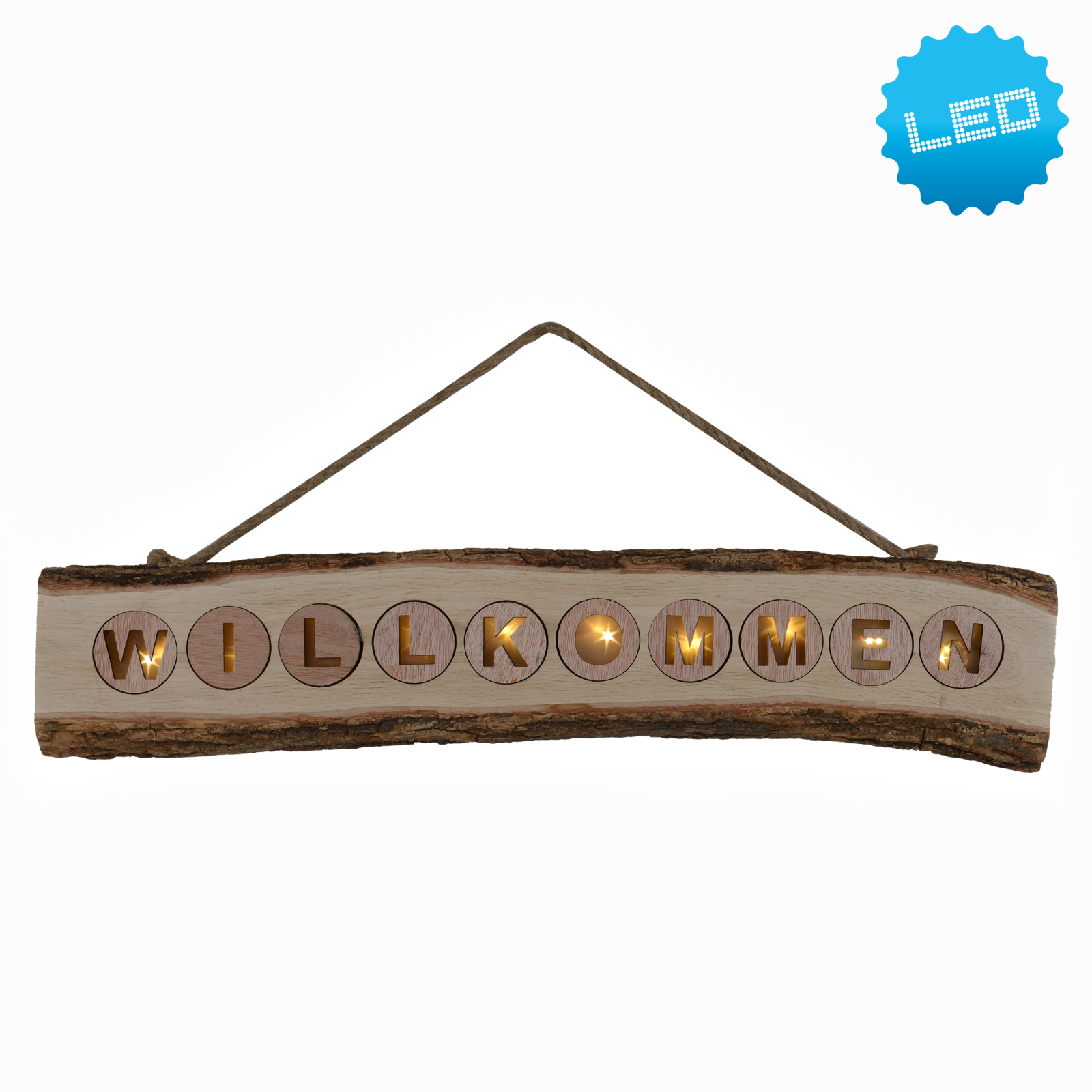 LED-Dekoleuchte WILLKOMMEN - natur - Holz