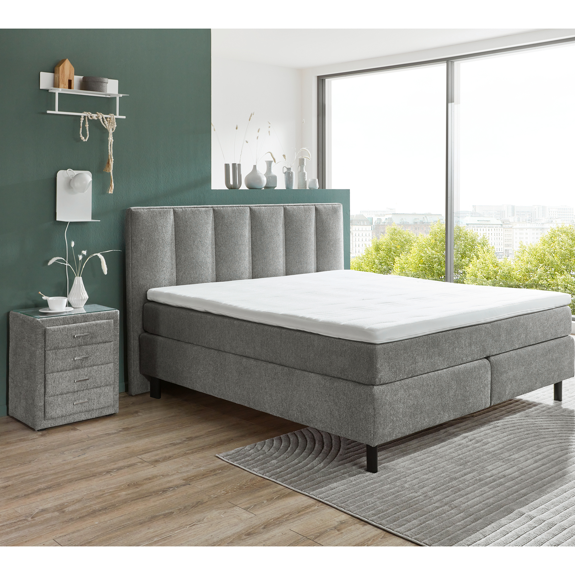 polsterpower Boxspringbett - grau - H3 - 180x200 cm