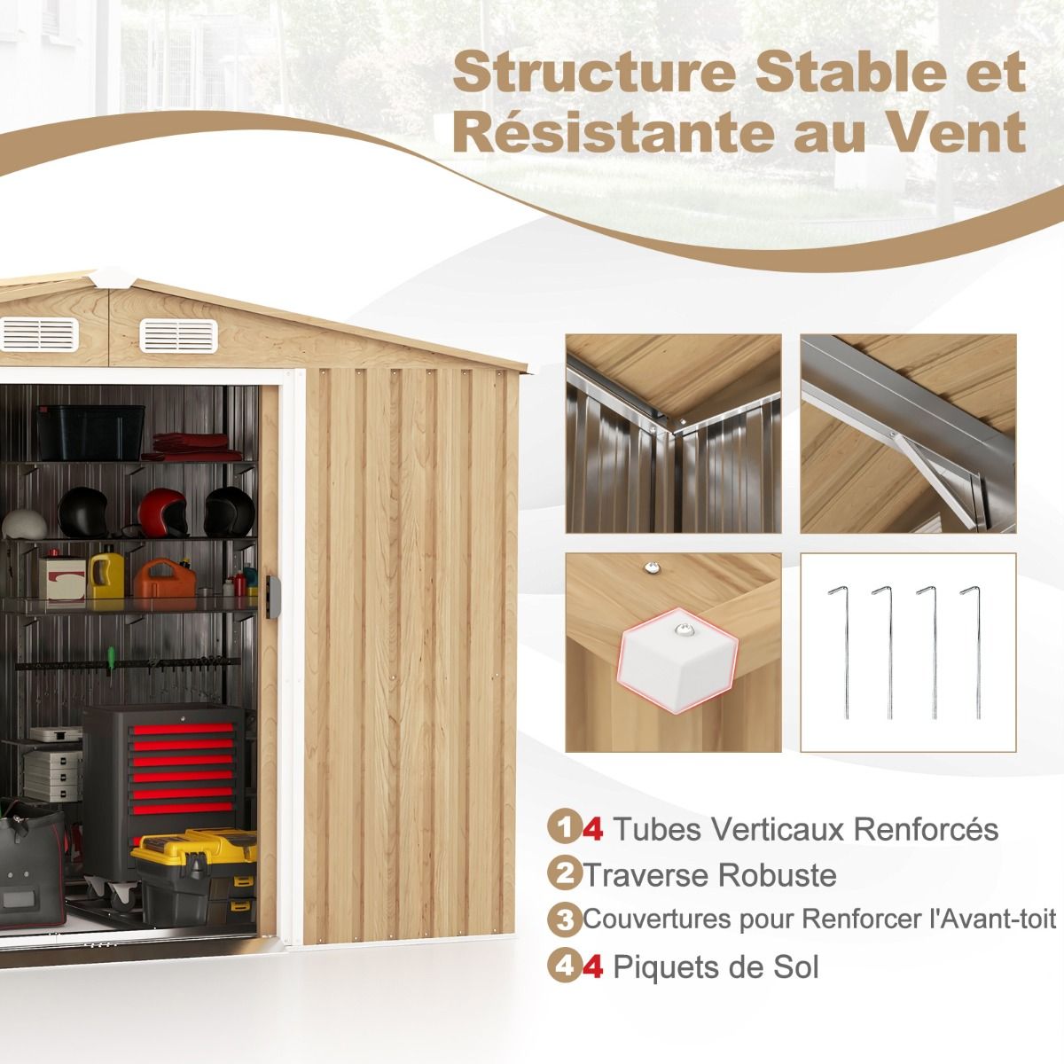 Abri de Rangement 259cm x196cm avec Base de Fondation Maison à Outils en Métal Galvanisé avec 4 Aérations Imperméable et Coupe-vent Naturel - Lidl-Manfred