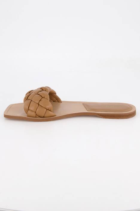 Leder-Pantolette, Lamm-Nappaleder, Flecht-Riemen, camel