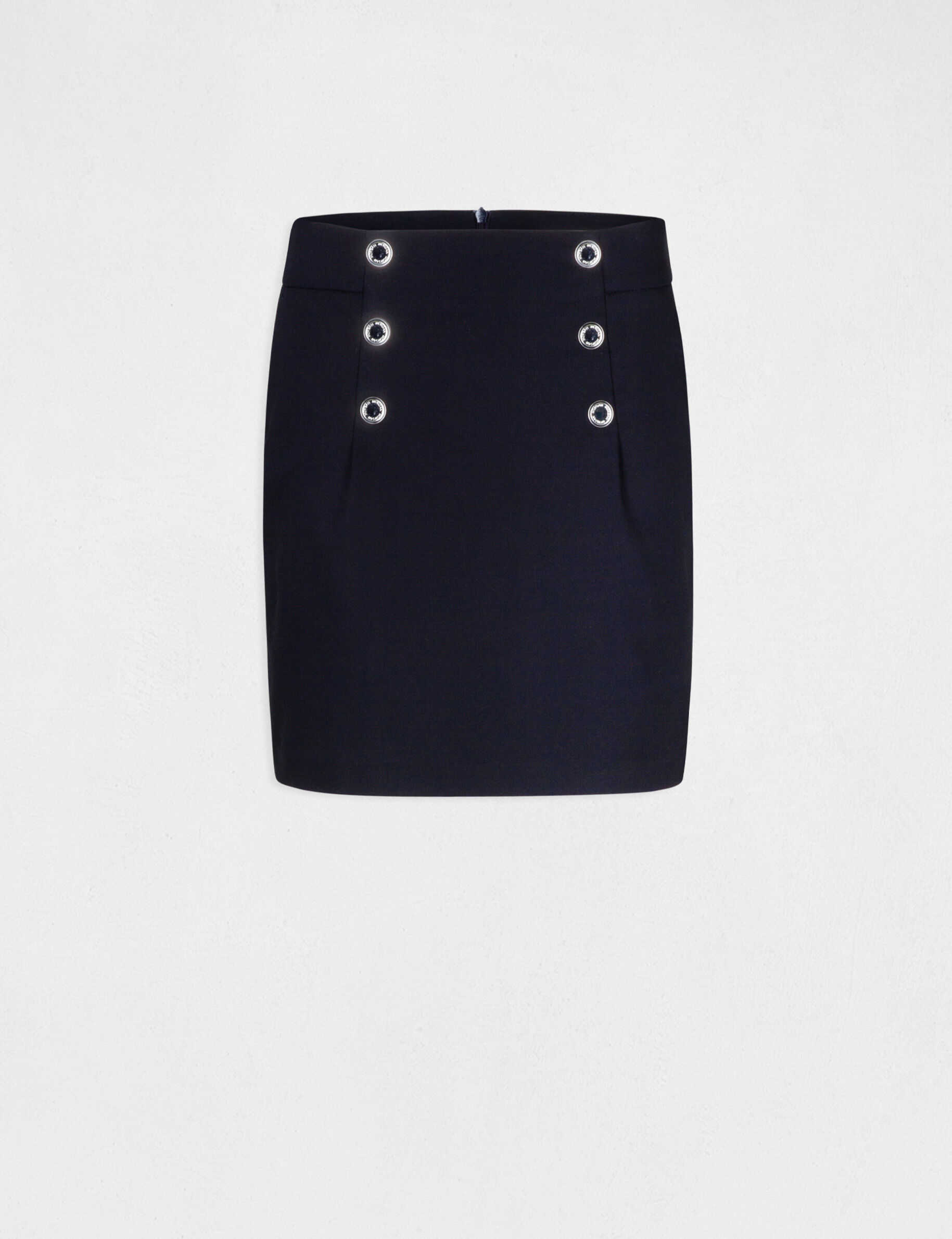 Jupe droite taille haute avec boutons marine femme - marine