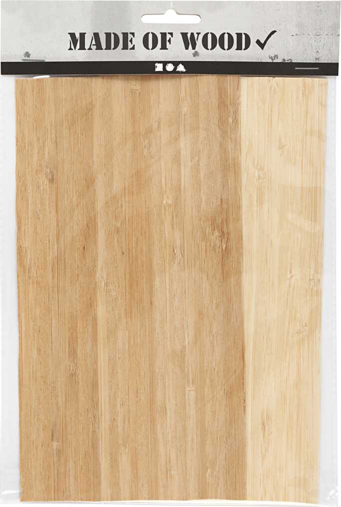Bambusfinér - 12X22 CM - Tykkelse 0,75 MM - 2X2 Ark