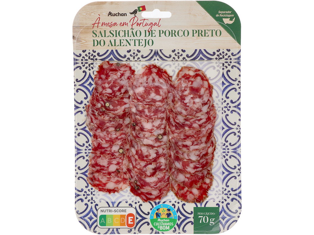 SALSICHÃO PORCO PRETO AUCHAN À MESA EM PORTUGAL CULTIVAMOS O BOM ALENTEJO 70 G