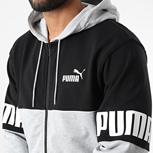 Sweat Zippé Capuche Puma Power 849842 Gris Chiné Noir