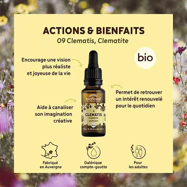 Florais de Bach Biofloral 09 Clematis Clematis Dropper Orgânico Demeter 20 ml
