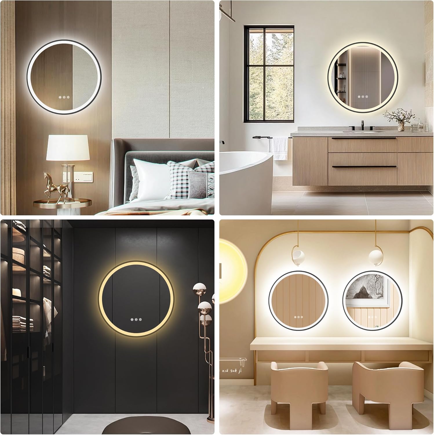 80cm Badezimmerspiegel mit Beleuchtung – Spiegel Schwarzer Rahmen, Antibeschlag, Dimmbar, 3 Lichtfarben, LED Badspiegel mit Touch-Schalter, Speicherfunktion & Energiesparend, Schwarz