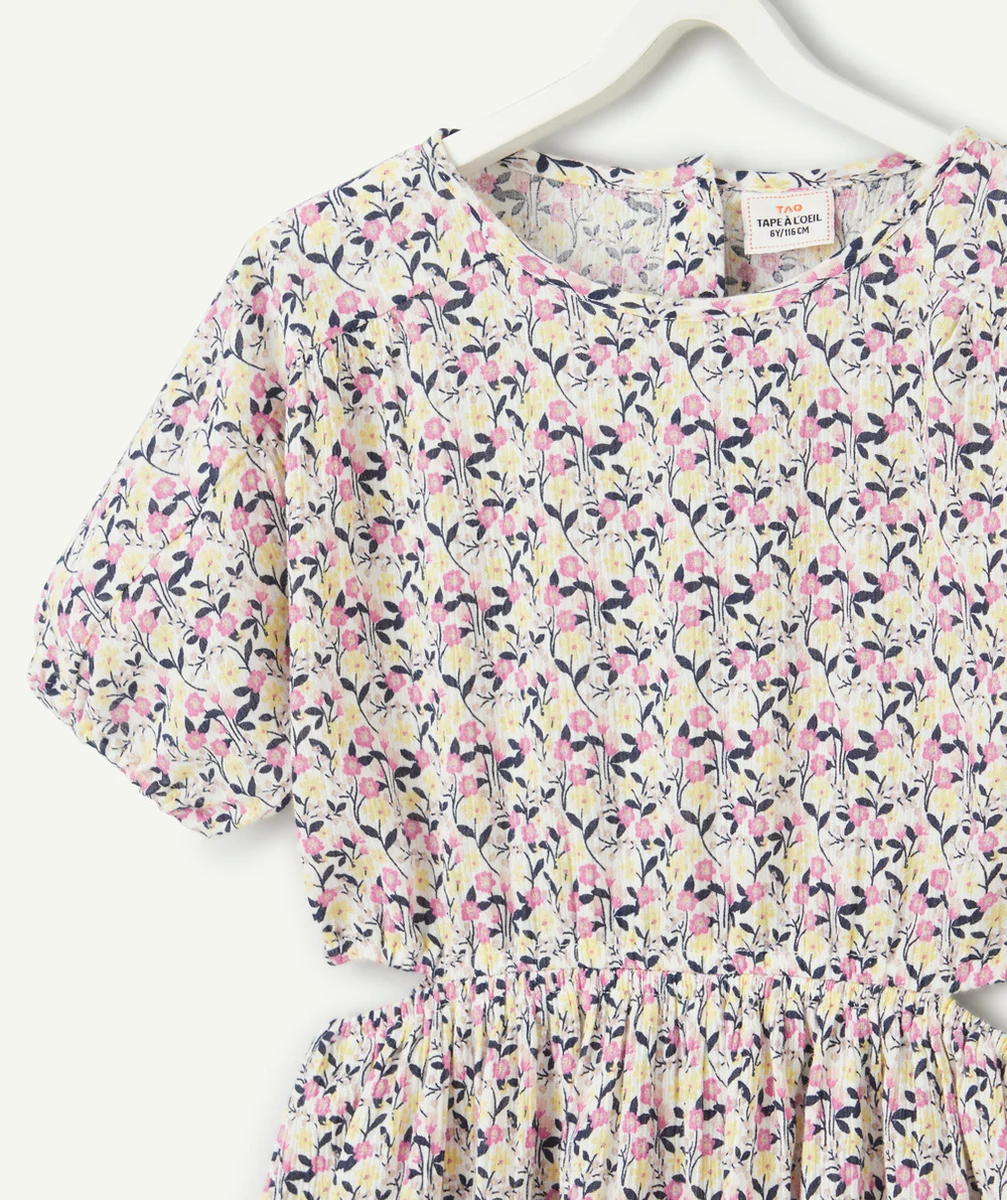 ROBE MANCHES COURTES FILLE EN COTON IMPRIMÉ FLEURI AVEC OUVERTURES