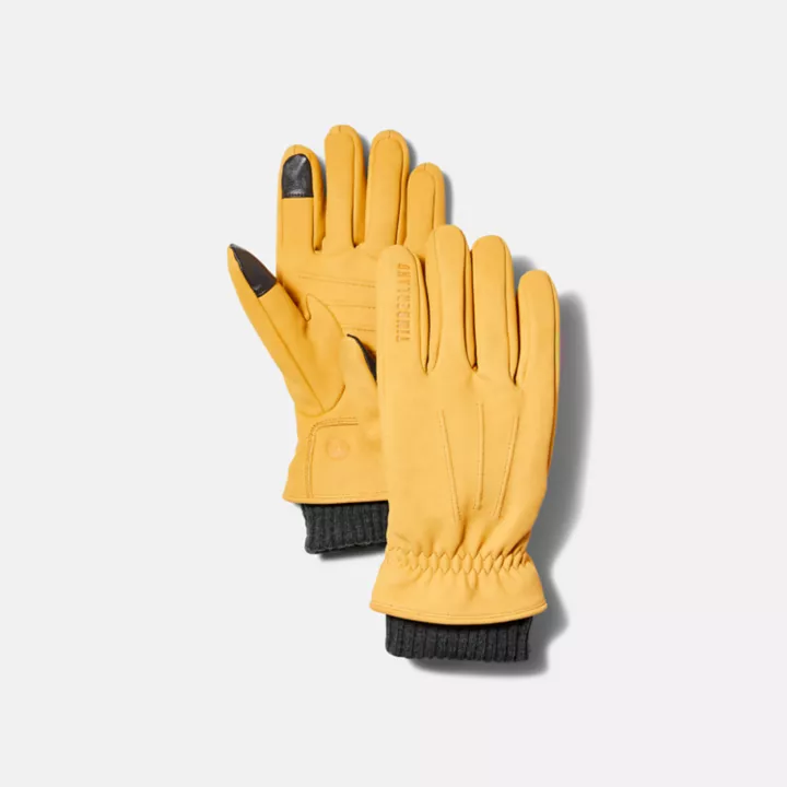 Gants en cuir avec poignet côtelé pour homme en jaune