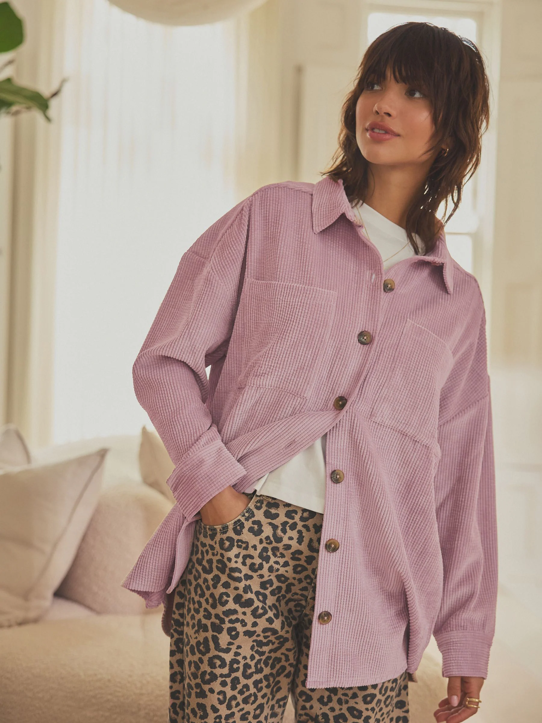 Roze - Lichtgewicht corduroy shacket
