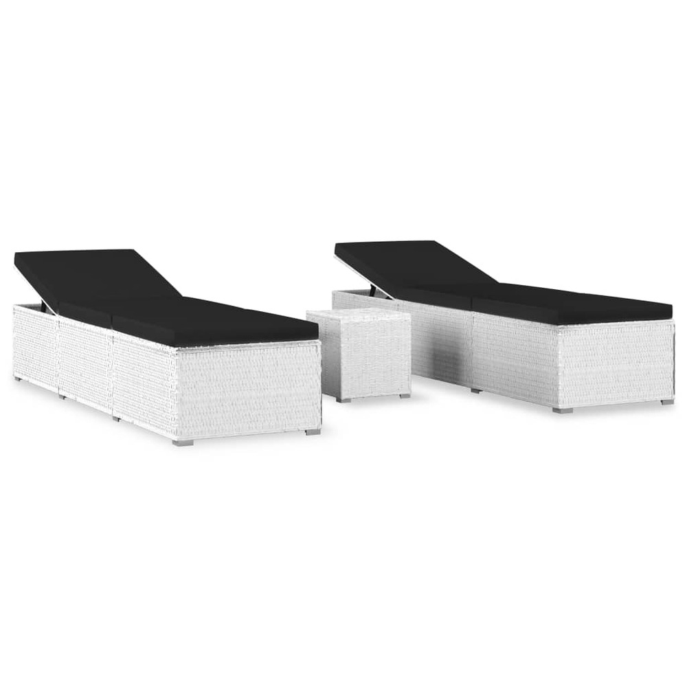 Chaises longues de jardin table à thé 3 pièces résine tressée blanc