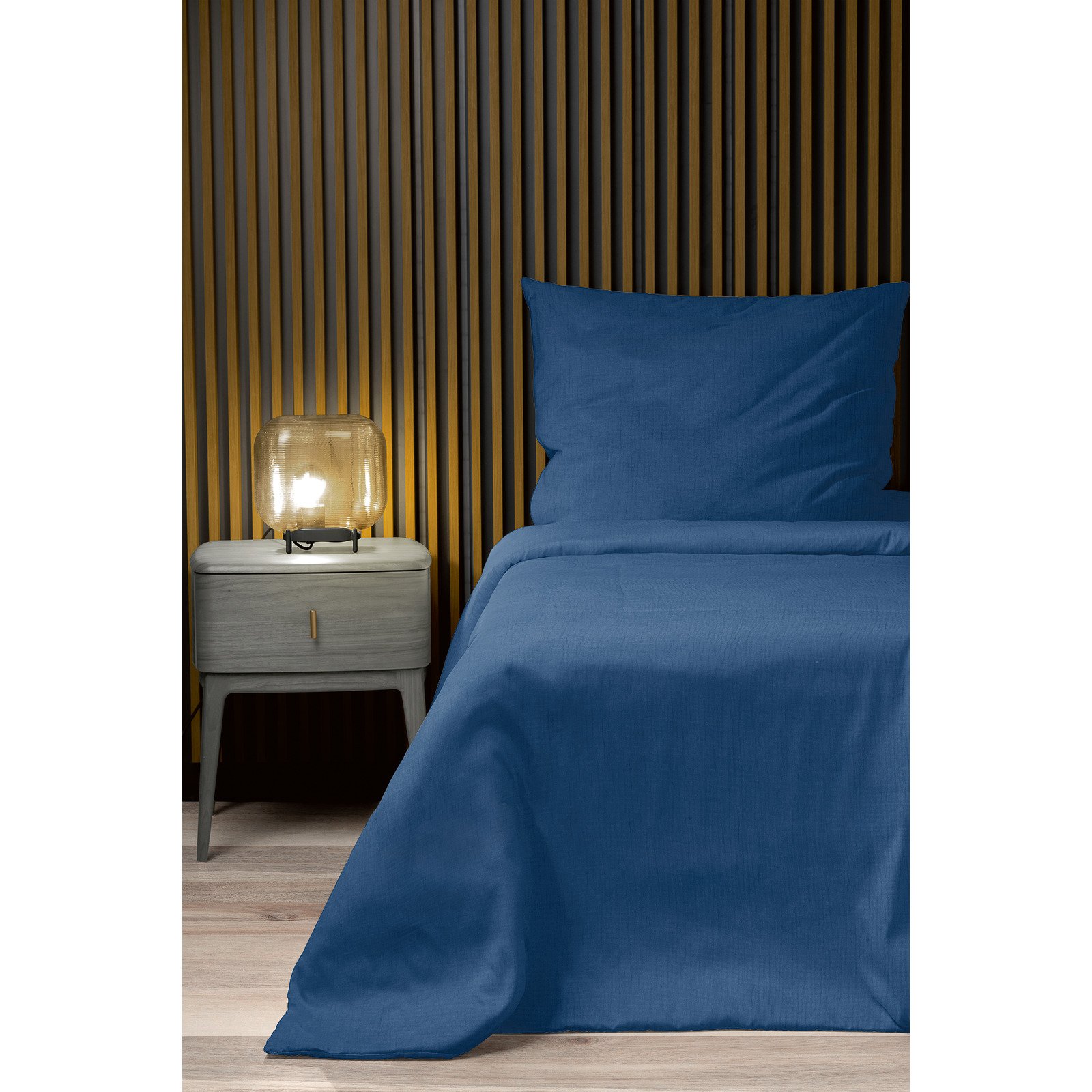 Bettwäsche Musselin mit Perkal uni blau 200x210 Duvetbezug Franz