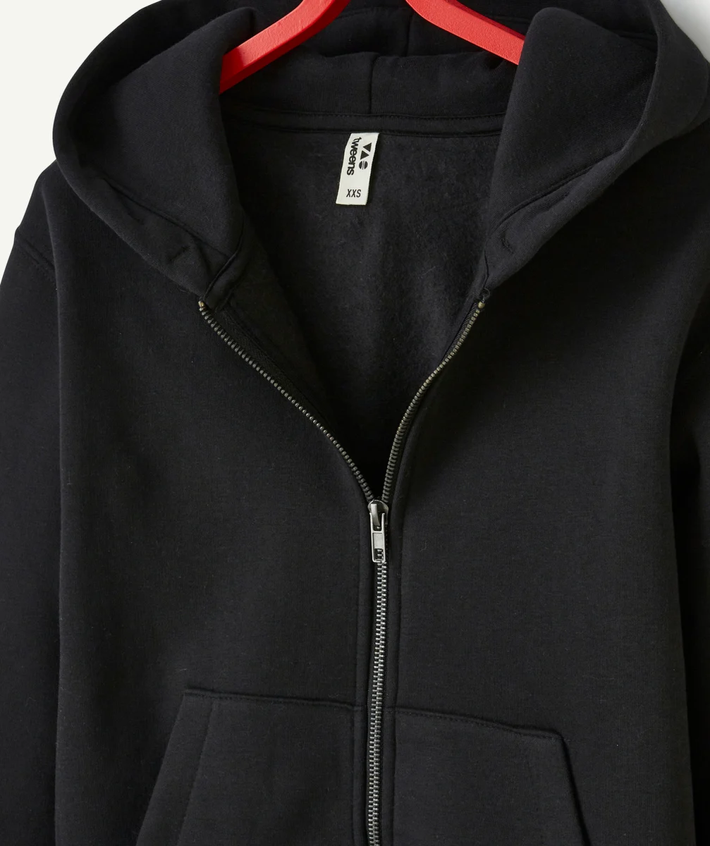 GILET ZIPPÉ À CAPUCHE GARÇON EN FIBRES RECYCLÉES NOIR