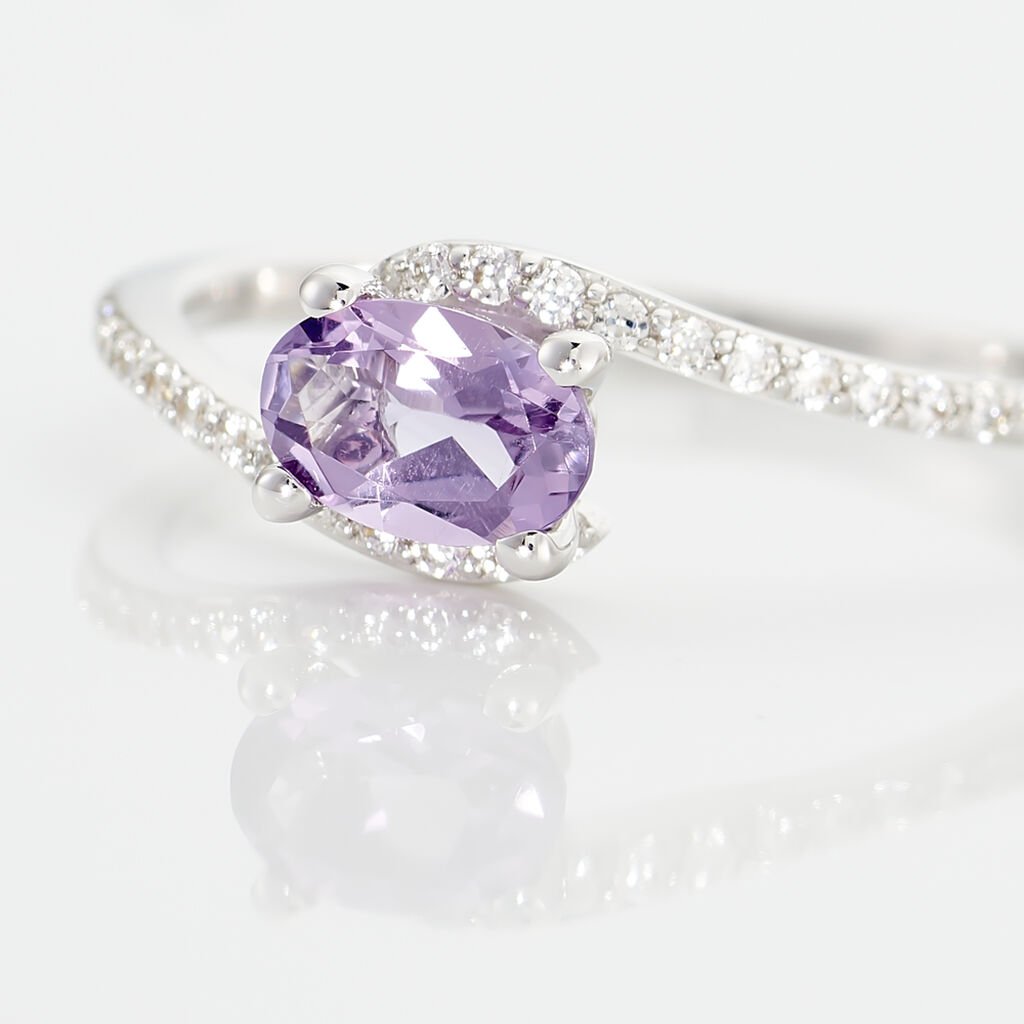 Bague Loriane Or Blanc Amethyste Et Oxyde De Zirconium