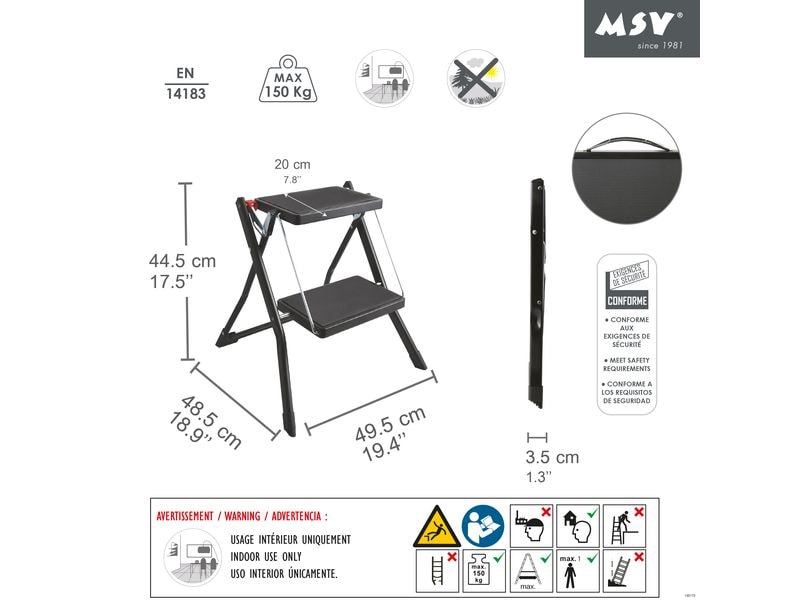 MSV Trittleiter 2 Stufen Klappbarer Stehleiter
