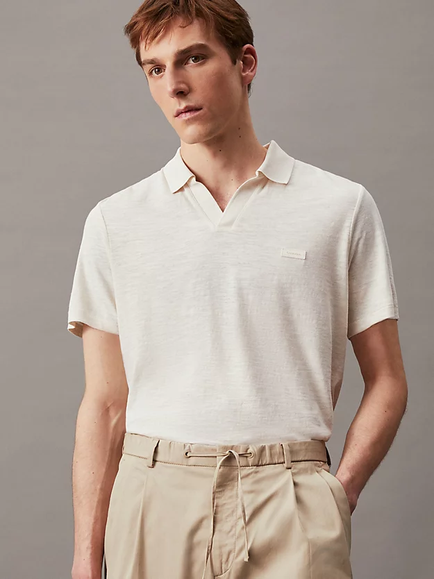Camisa polo de algodão e linho