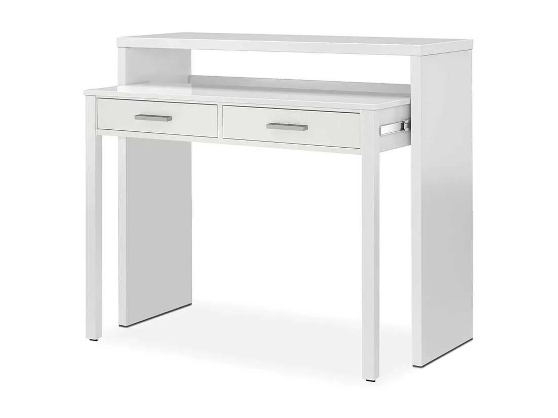 Bureau Billings, Bureau avec plateau extensible, Bureau PC avec 2 tiroirs, 99x36h88 cm, Blanc