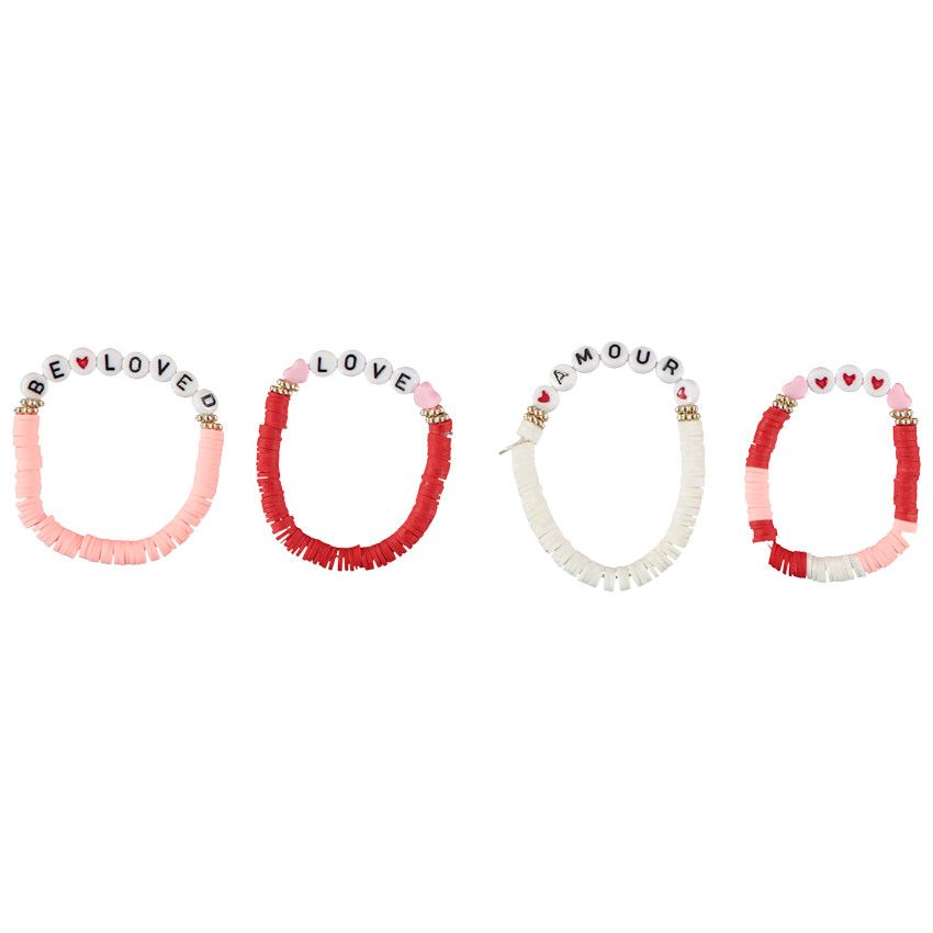 Lot de 4 bracelets en perles lettres Amour pour fille - Multicolore