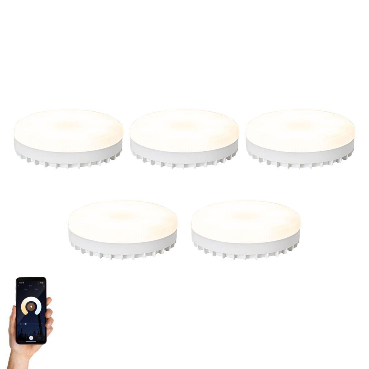 Set van 5 Smart GX53 dimbare LED lamp 9W 806LM 2700K-6500K