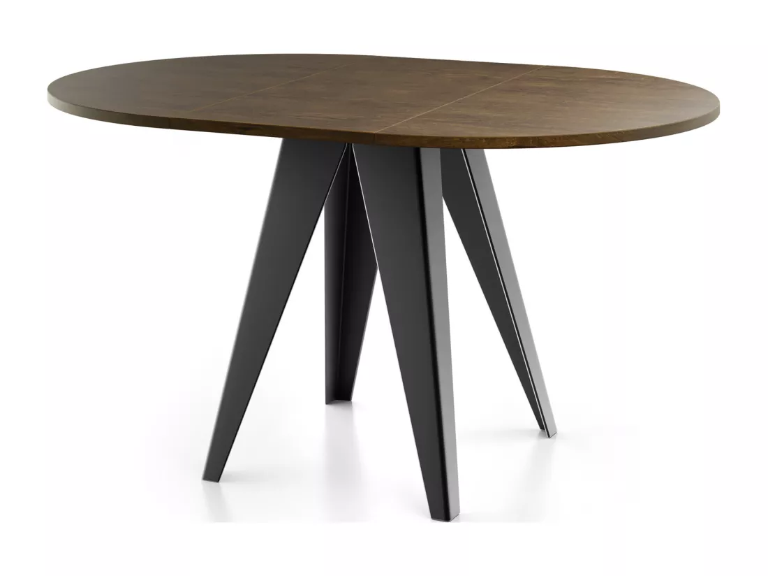 Table De Salle à Manger Ronde De Style Industriel - Moderne - Extensible De 90 Cm à 130 Cm - Pieds Métalliques Noirs - Compact Pour Petite Cuisine Ou Salon - Chêne