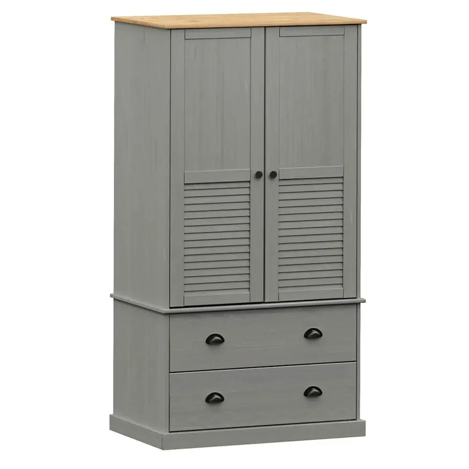 vidaXL - Kledingkast VIGO met 2 lades - Grenenhout - Grijs - 90x55x170 cm