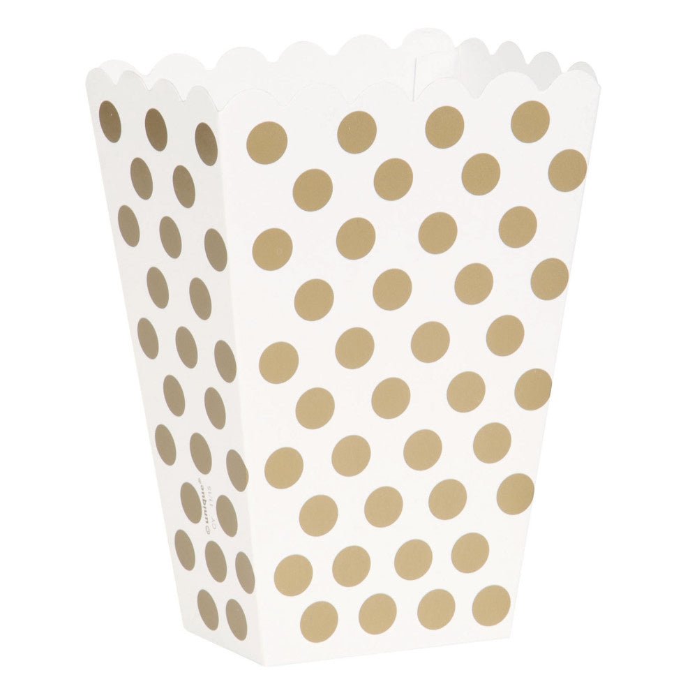 Gouden Popcorn Bakjes Witte Stippen 13,7cm 8st