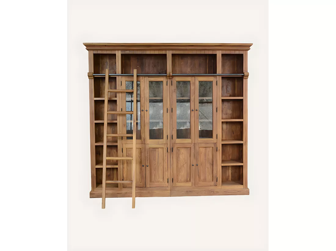 Annisa - Bibliothèque en bois massif de teck recyclé 250 cm
