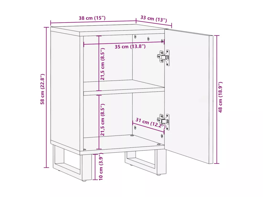Armoire de salle de bain noir 38x33x58 cm bois massif manguier
