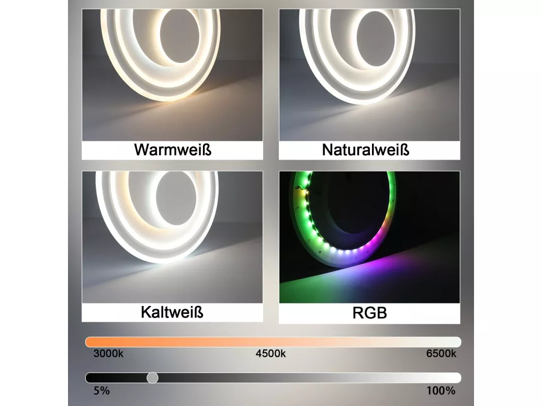 NETTLIFE Plafonnier LED salon dimmable avec télécommande RGB lampe de terrasse blanche ronde 50 cm RGB couleur changeante
