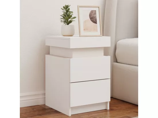 Tables de chevet avec lumières LED 2 pièces blanc 35x39x55 cm