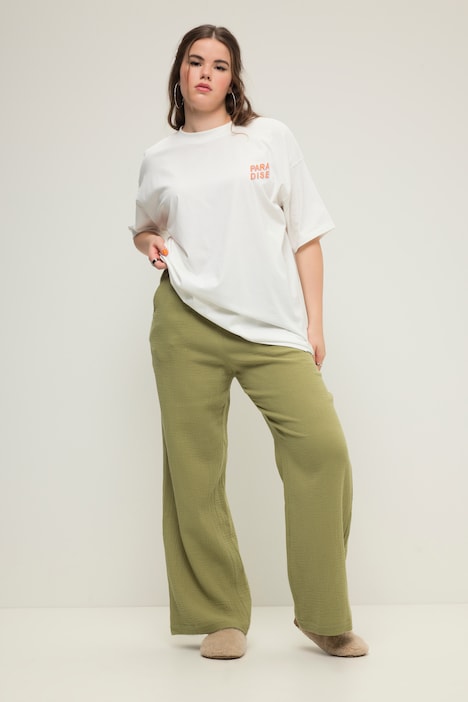 Hose, wide Legs, Musselin, Elastikbund