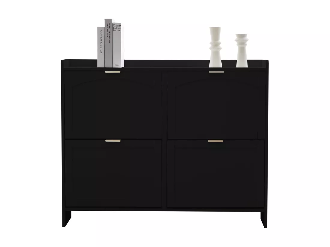 Meuble à chaussures moderne avec 4 tiroirs abattants - 110 x 34 x 90 cm - Panneau de particules - Noir