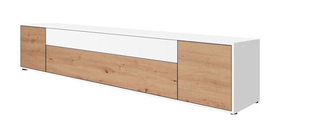 Lowboard JOHN 220 x 44 cm Weiß/ Eiche Artisan Oak