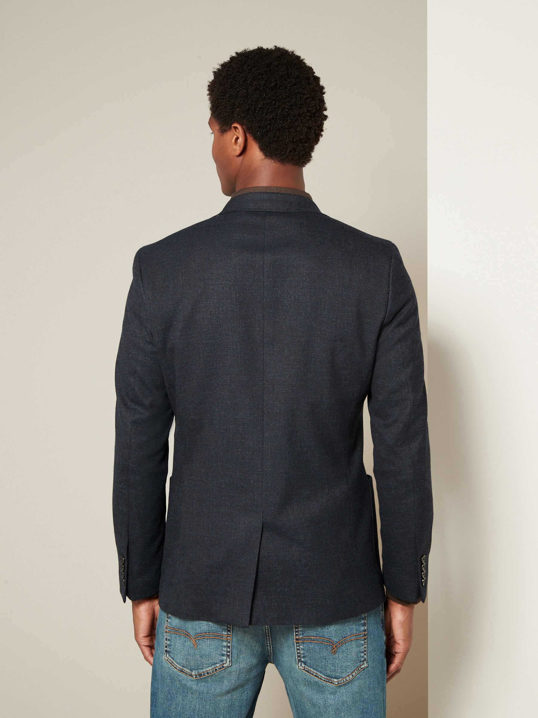 Donkerblauw - Normale Pasvorm - Modieuze blazer met textuur