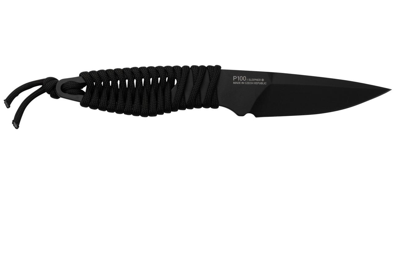 ANV Knives P100 Sleipner Cerakote, Black Paracord, P100-037, Black Kydex Sheath, nekmes