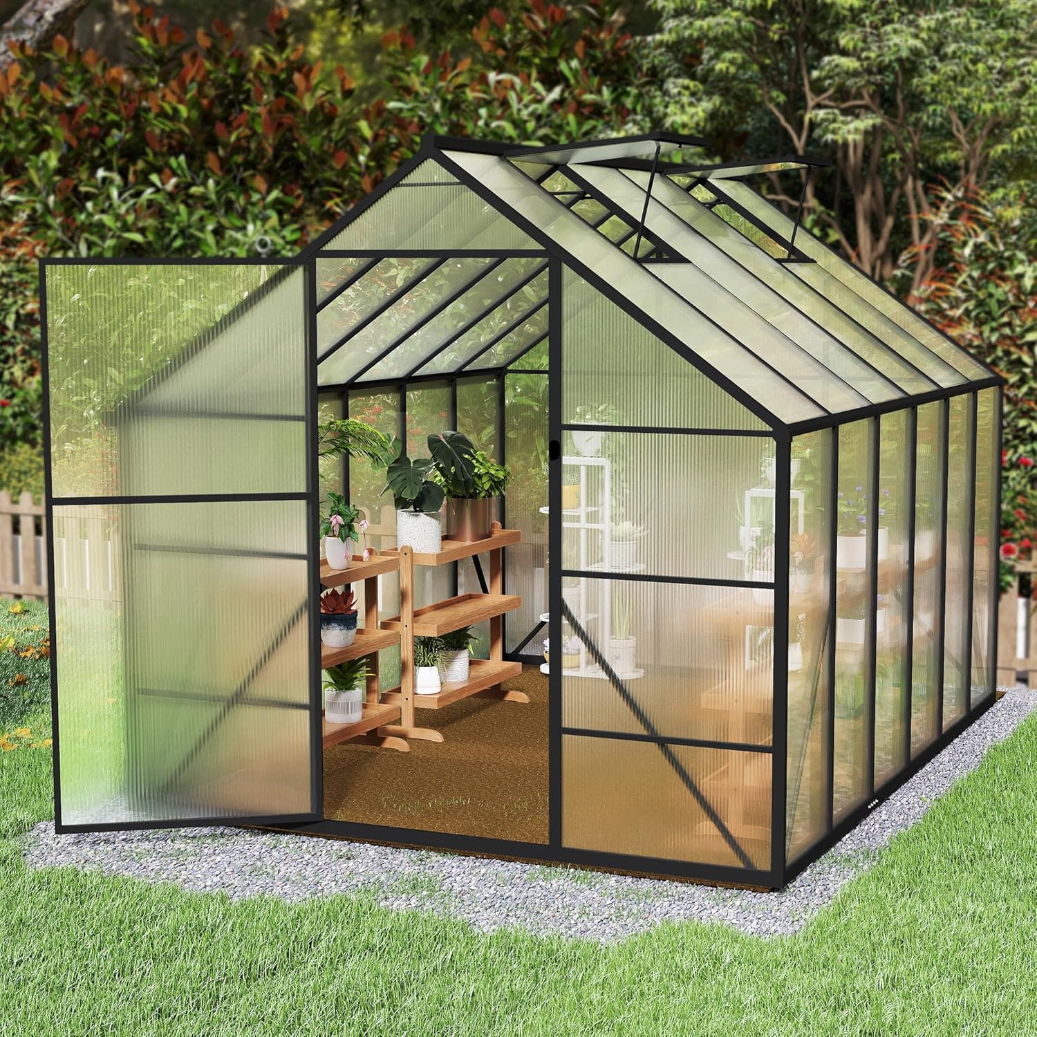Premium Gewächshaus Aluminium 310x250x205cm 7.75m² Begehbares Garten-Gewächshaus mit verstärktem Fundament & Dachfenster & Tür Wetterfest & temperaturbeständig für Tomaten, Gemüse & Pflanzen
