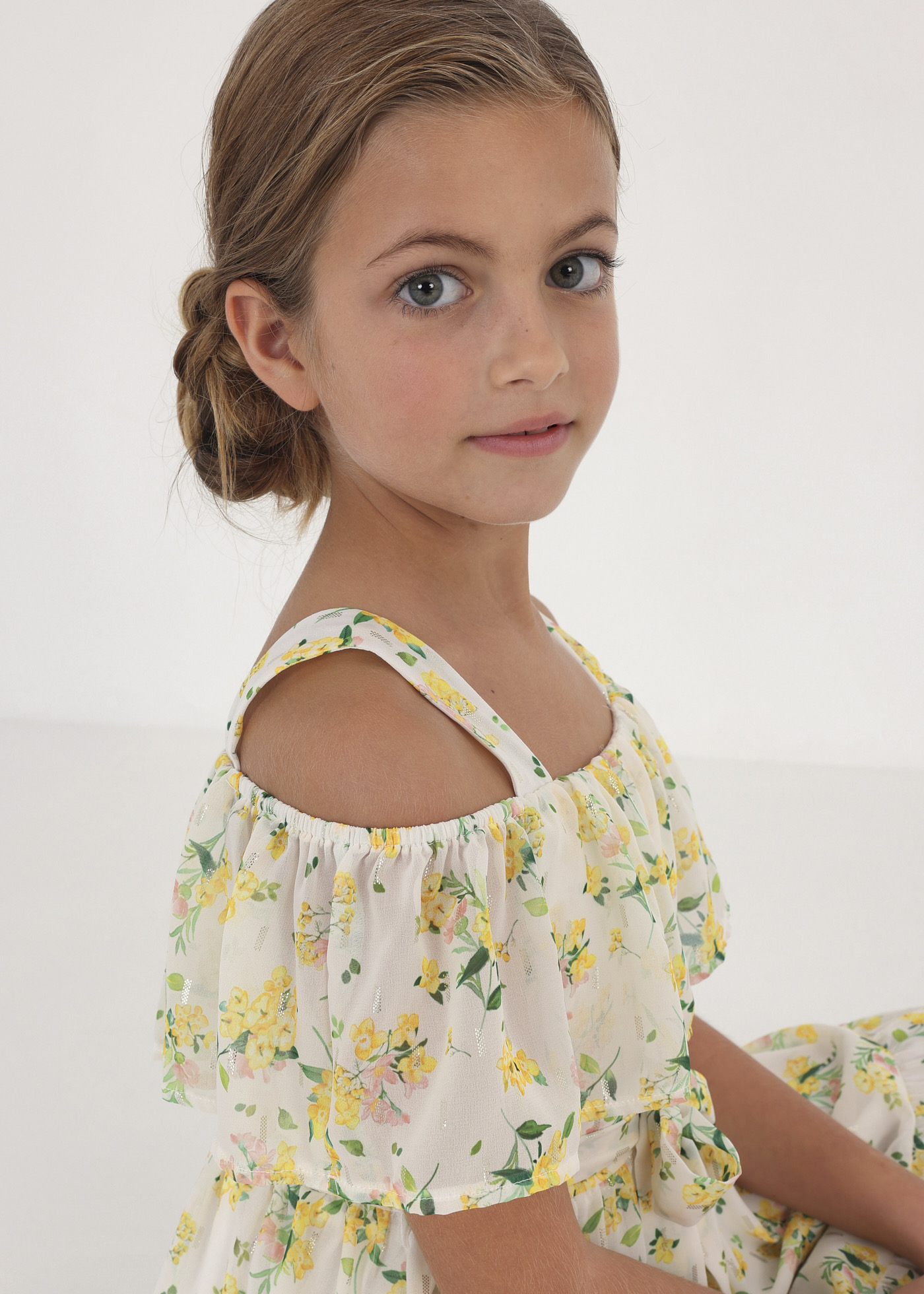 Vestido de chiffon com estampa floral para meninas