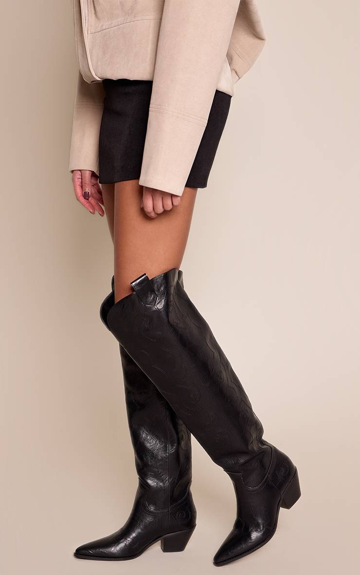 Noir Botte Western Montante À Finition Patinée