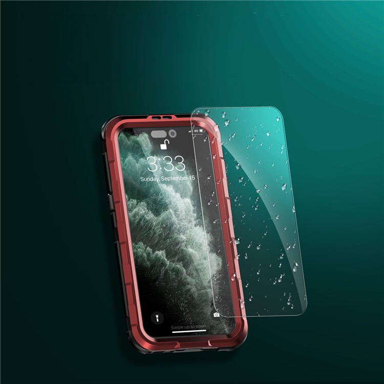 iPhone 15 Pro Wasserfeste MagSafe Alu Outdoor Schutz Hülle (IP68) - Rot / Transparent