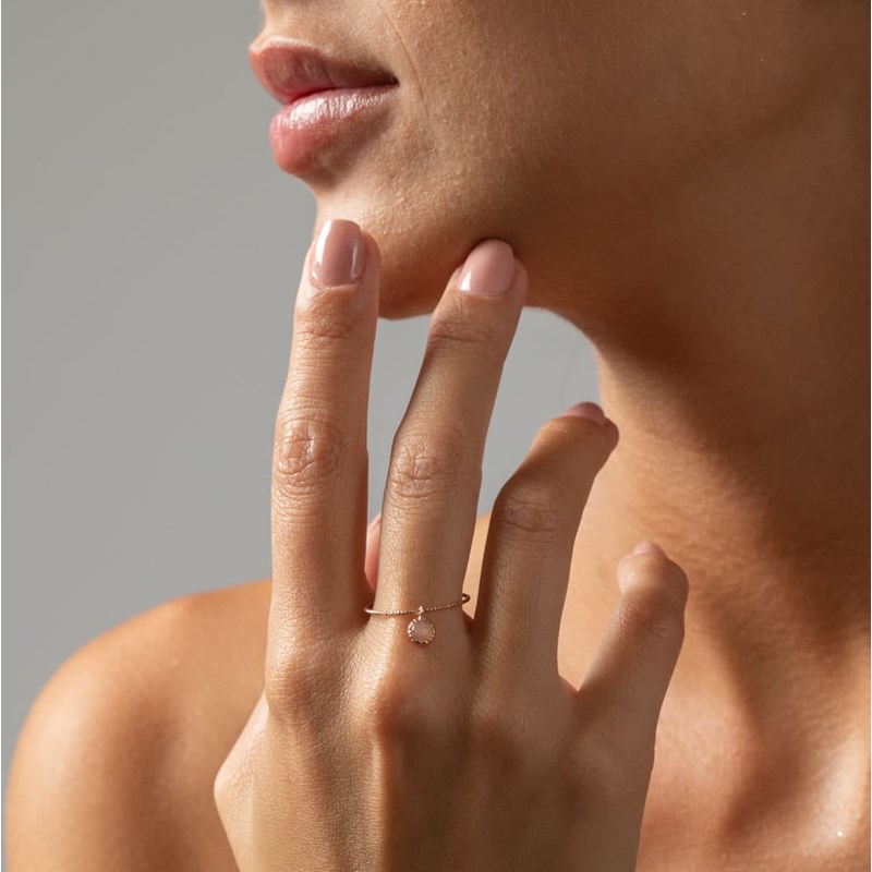 Bague Argent  Rose Breloque Pierre Fine Pierre De Lune Rose