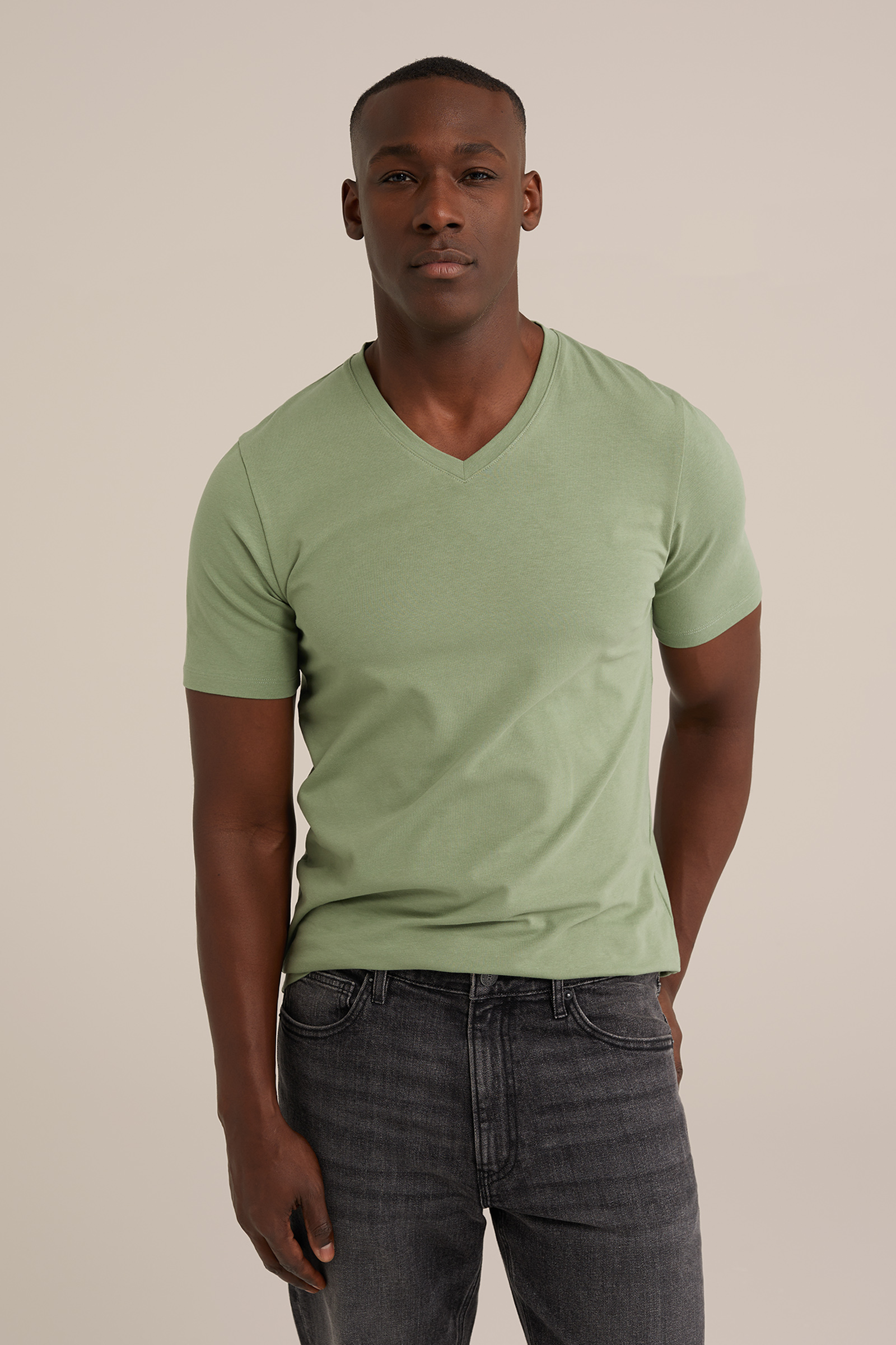 T-shirt met V-hals WE Fashion Lichtgroen