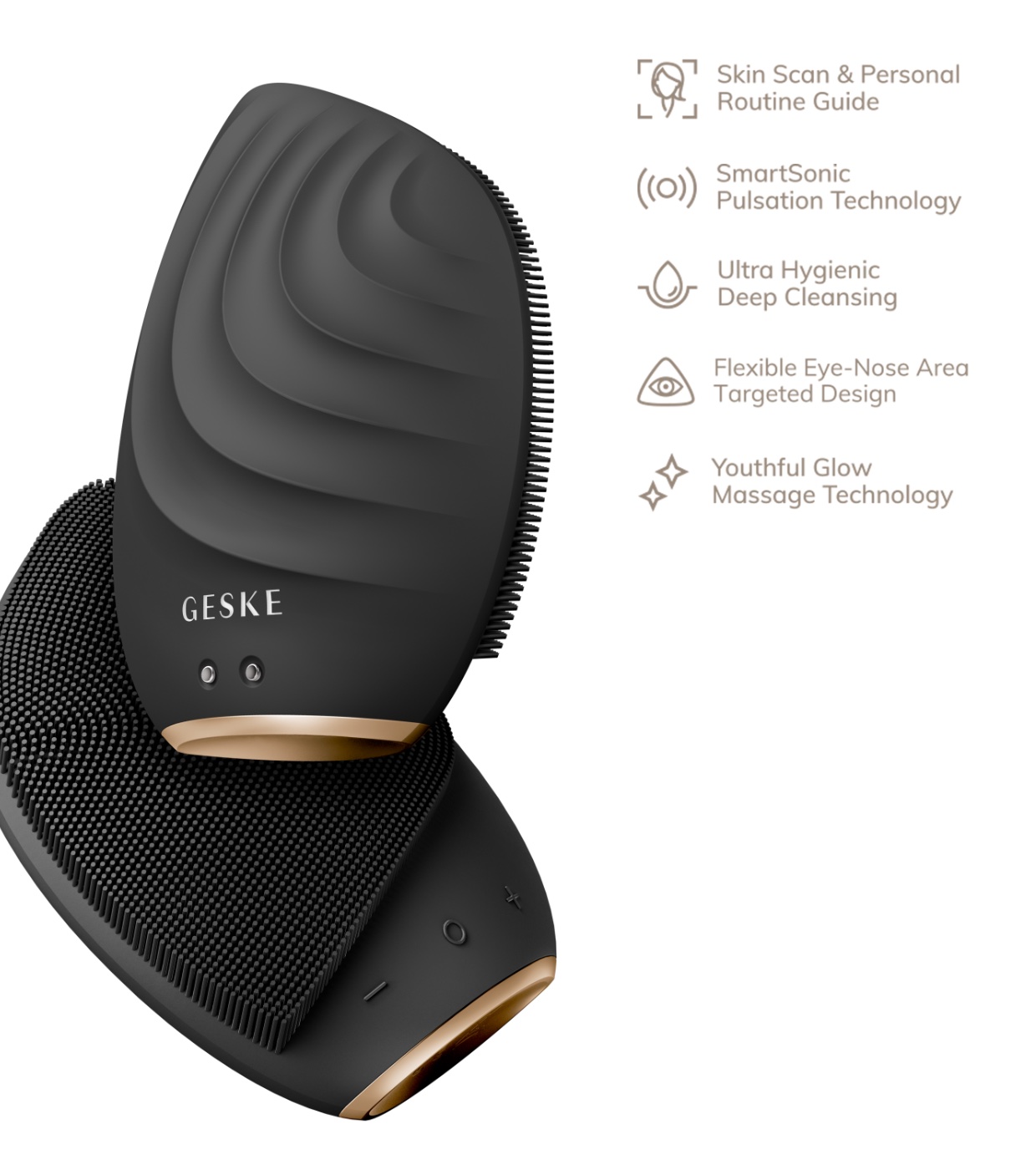 GESKE - Sonic Escova massageadora e limpeza facial 5 em 1 - Ouro Preto