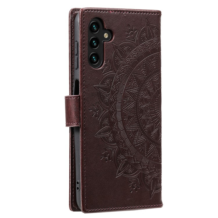 Samsung Galaxy A56 Leder Tasche Wallet - Mandala Flowers Imprint - Braun